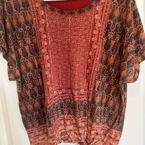 Lucky Brand Red and Black Patterned Blouse